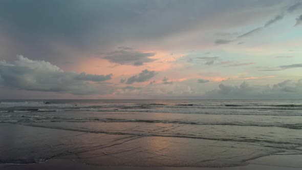 Sunset over Esterillos Beach in Costa Rica with no people. Empty tropical coast