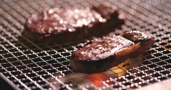 Bbq Steak on Metal Net