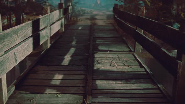 Old Wooden Bridge Over a Small Stream in a Park