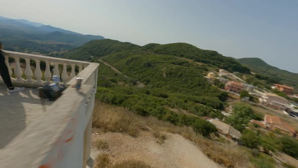 Drone Through Abandoned Building In Corfu Landscape