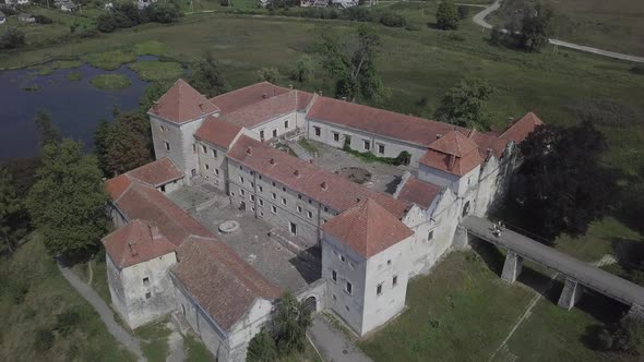 Aerial Famous Ukranian Ruined Svirzh Castle