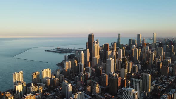 Chicago Cityscape at Sunset  Aerial View