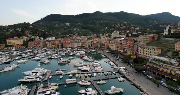 Yachts and Boats in Port Marina of Santa Margherita Ligure, Italy - Aerial