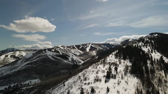 Drone Over Snowy Ski Mountain in Park City, Utah