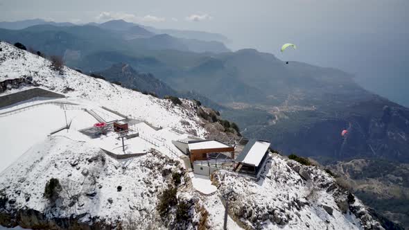 Drone view on world famous paragliding spot in Oludeniz, Fethiye, Turkey