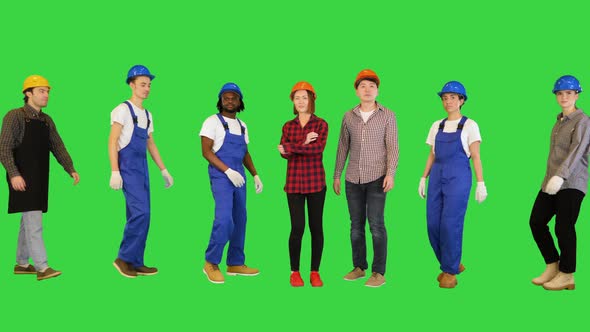 Group of Architects Engineers and Workers Meet on a Green Screen Chroma Key