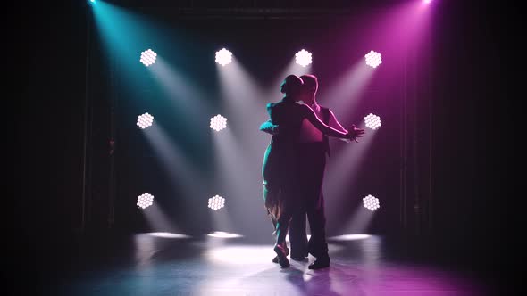 Silhouettes of a Sensual Couple Performing an Artistic and Emotional Dance. Dance Element From Tango