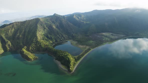 Aerial View of Agua de Alto and Lagoa do Fogo, Azores, Portugal.