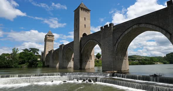 The medieval Pont Valentre, Cahors, Lot department, the Occitan, France