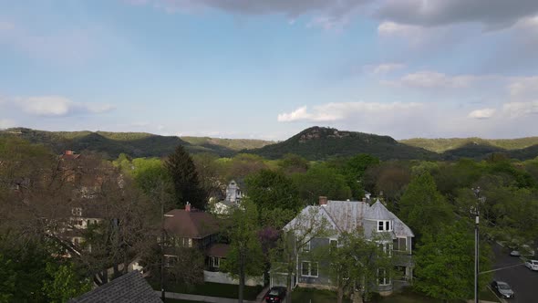 Beautiful sunny day with shadows cast across the tree filled mountains in Wisconsin.