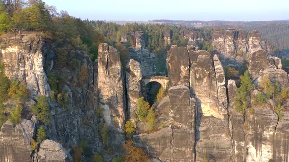 The Bastei Rock Formation and Bridge Crossing the Towering Landmark