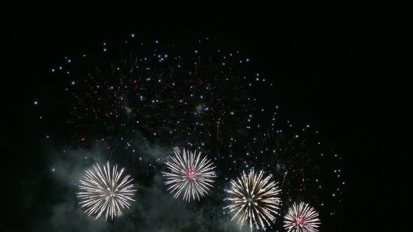 Colorful Firework display at night on sky background alt