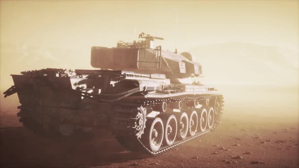 World War II Tank in Desert in Sand Storm