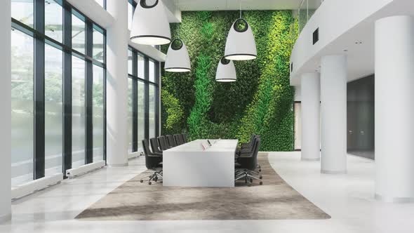 Modern Office Hall With Green Wall