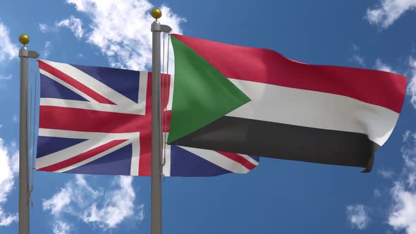 United Kingdom Flag Vs Sudan Flag On Flagpole