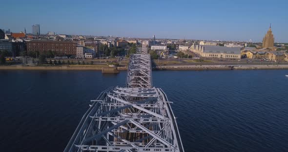 Train Bridge over river Daugava in Riga.