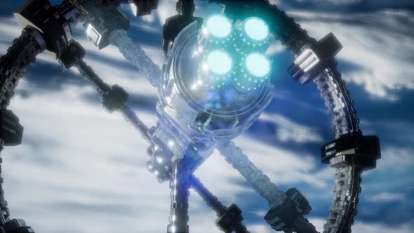 Highly Detailed Huge Spaceship Approaching To the Earth. alt