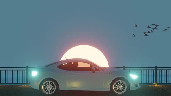 Summer Car Driving At Sunset Beach : Lofi Animation