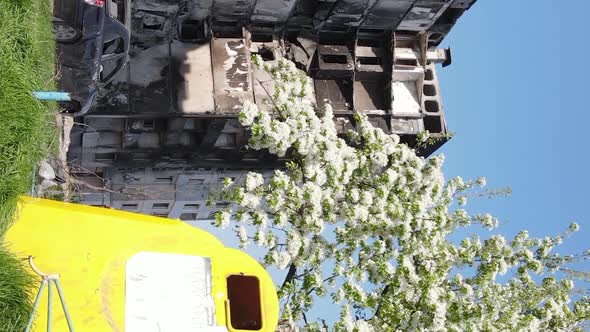 Vertical Video of a Destroyed Building in Borodyanka Ukraine