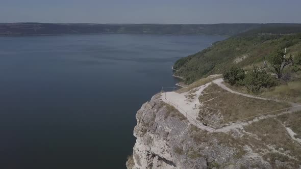 Scenic View Rock Monastery Bakota on Dniester River, Ukraine