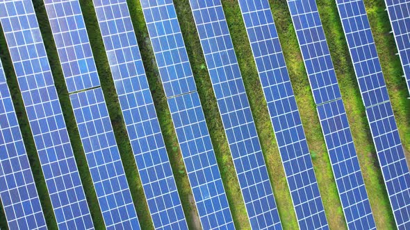 4K : Aerial view of a solar power station