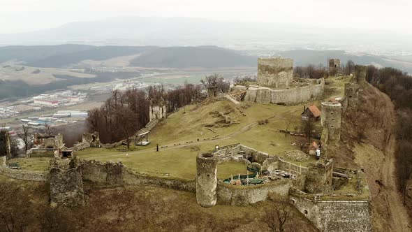 Aerial view of castle in Velky Saris city in Slovakia