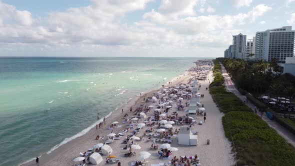 Miami Beach Spring Break Crowds 4k Aerial Flyover