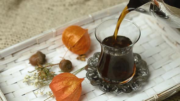 Turkish Tea Pouring in One Glass