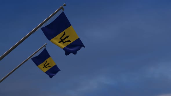 Barbados  Flags In The Blue Sky - 4K