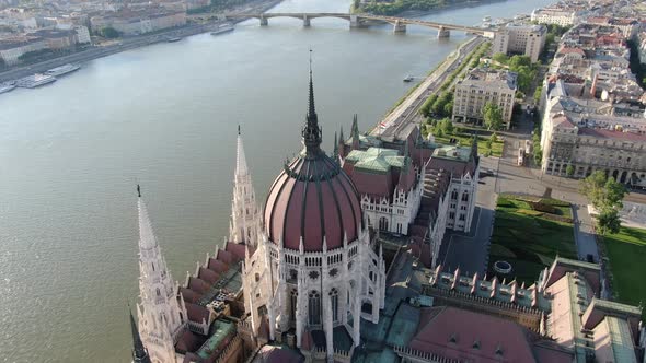 The dome of Hungarian Parliament Building (Orszaghaz) in Budapest, Hungary