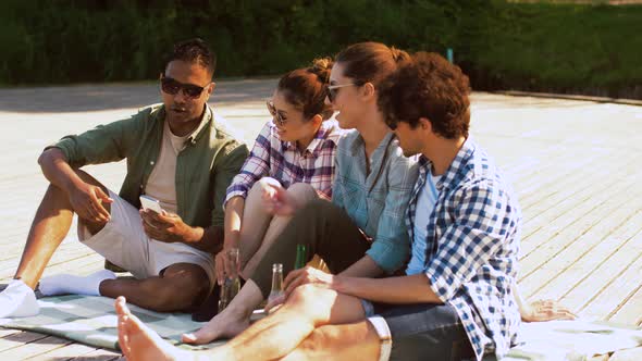 Friends with Drinks Taking Selfie By Smartphone