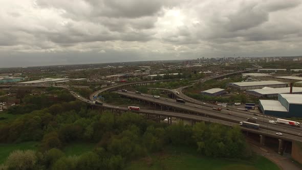 Birmingham Spaghetti Junction M6 Motorway Aerial Upward Motion Shot