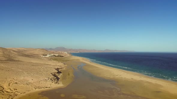 Aerial view of Sotavento lagoon beach in Fuerteventura, Canary Islands.