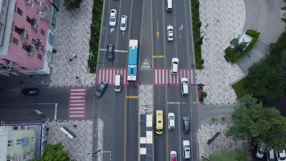 Bus Stop Aerial Shoot - Traffic in the city