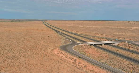 Panorama view of long desert highway in mountains Arizona street road trips the US