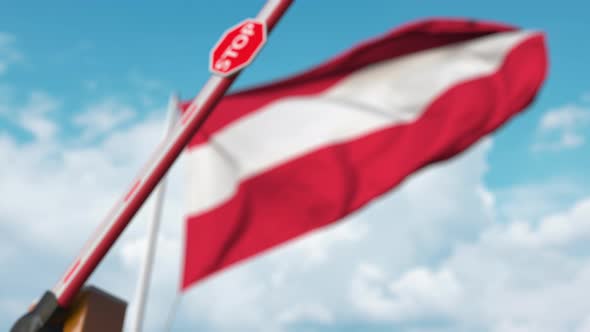 Closed Boom Gate on the Austrian Flag Background