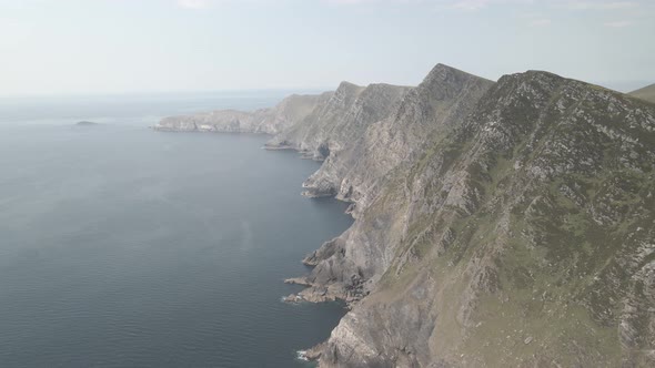 Majestic Mountains And Tranquil Scenery In Achill Island, County Mayo, Ireland - aerial shot