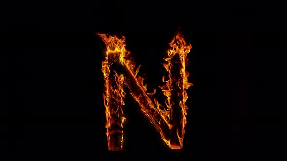 Super Slow Motion Shot of Burning Letter N Isolated on Black Background at 1000 Fps