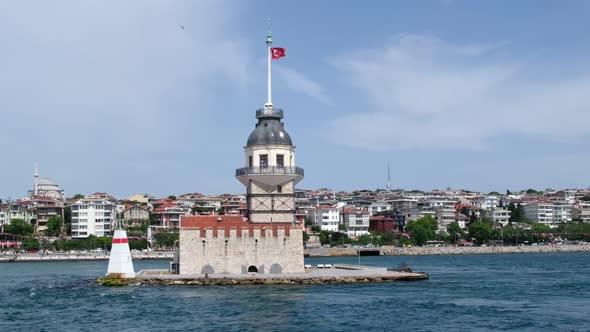Historical Maiden's Towers and Coast of Uskudar Salacak at Istanbul in slow motion
