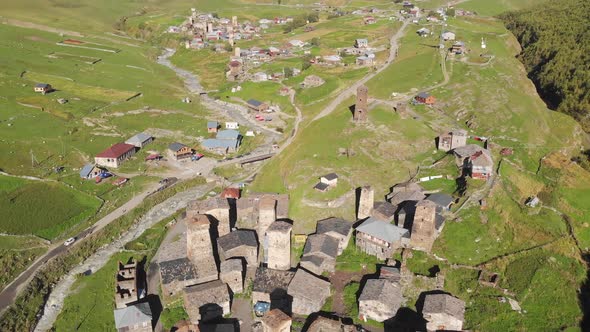 Ushguli Village with Famous Svan Towers in Svaneti Region in Georgia