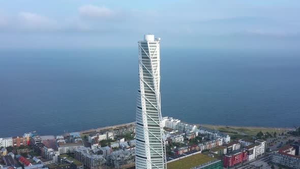 Aerial view of the Turning Torso skyscraper