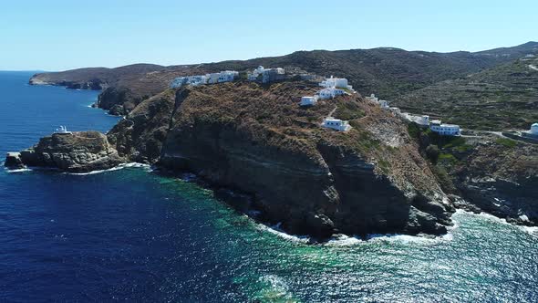 Kastro Sifnou beach on Sifnos island in cyclades in Greece from the sky