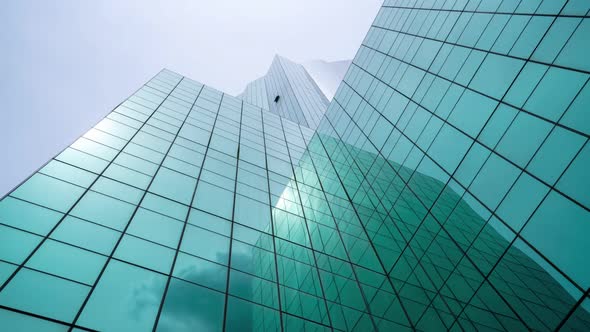 Time Lapse of Modern Highrise Office Building Looking Up From Ground