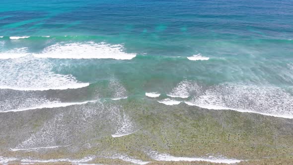 Ocean Coastline and Barrier Reef at Low Tide Zanzibar Matemwe Aerial View