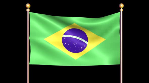 Flag Of Brazil Waving In Double Pole Looped