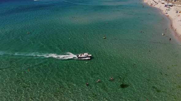 Aerial View of a Moving Fishing Boat in the Ocean