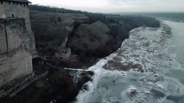 Flying over the Dniester river near the Khotyn fortress