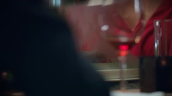 Waiter Presenting Food Dessert in Restaurant