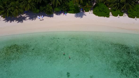 Aerial panorama of shore beach by blue ocean with sand background