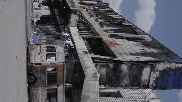 Vertical Video of a Destroyed Shopping Mall During the War in Bucha Ukraine